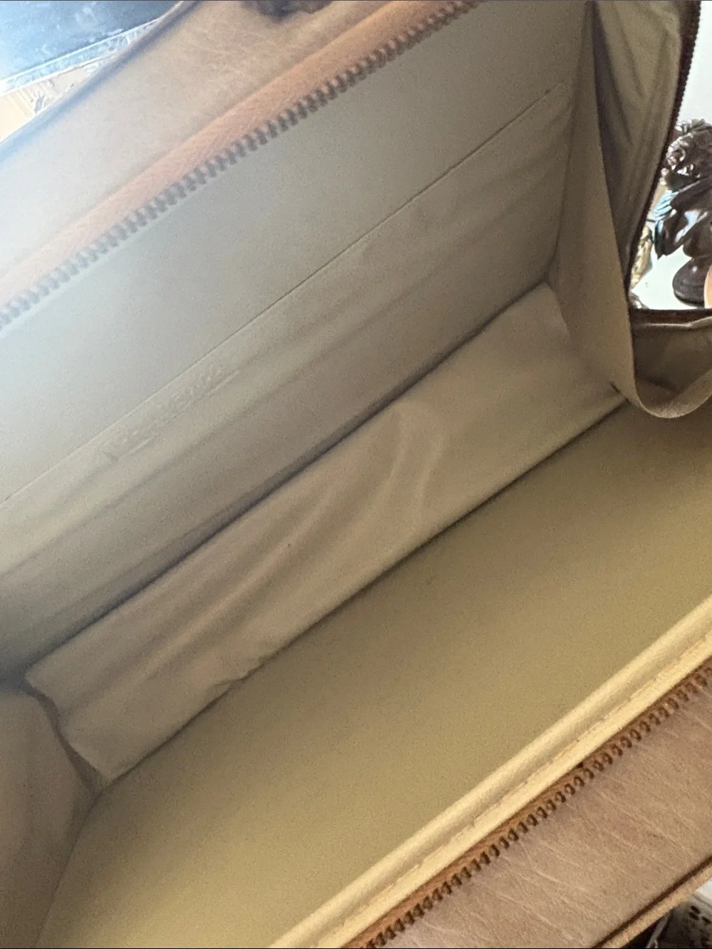 Vintage Taupe Women’s Top-Handle Briefcase with Orange Accent